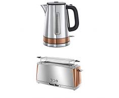 Russell Hobbs Set Petit Déjeuner Bouilloire et Grille-Pain Toaster Baguette Luna Cuivre - 24280-70 et 24310-56