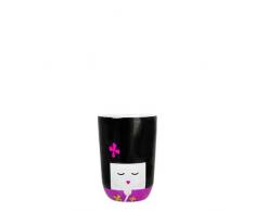 QDO 567229 Folklore Tasse Double-Paroi Kokeshi Porcelaine Noir 210 ml