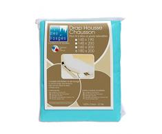 Nuit des Vosges Cotoval Drap Housse Tête et Pied Relevable Coton Lagon 180 x 200 cm