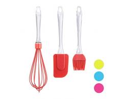 Relaxdays Set de 3 pinceaux de cuisine en silicone avec pinceau, spatule et fouet Rouge