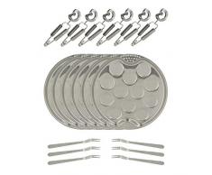 The Kitchenette - Service à Escargots de 18 pièces - 6 Assiettes à 12 Escargots à 19 cm + 6 Pinces à Escargots + 6 Fourchettes à Escargots