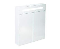 Relaxdays Armoire de toilette à LED, Meuble salle de bains, 2 portes, Placard mural miroir, HLP 67 x 60 x 12 cm, blanc