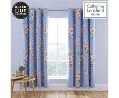 Catherine Lansfield Canterbury Rideaux occultants à Åillets, Ocre, Polycoton, Bleu, Eyelet Curtains - 66x90 inch