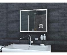 Lux-aqua Salle de Bains Miroir Miroir Mural Miroir Lumineux Horloge Miroir LED Interrupteur Tactile â lmc0860 a 80 x 60 cm