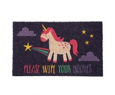 Puckator Enchanted Ranibow Paillasson Licorne Please Wipe Your Hooves, Fibre de Coco, Violet, 75 x 2 x 45 cm