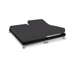 Soleil dOcre 616826 Drap Housse Double pour Sommier ArticulÃ© Coton 57 Fils Uni, Anthracite/Gris, 2x70x190