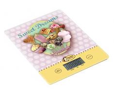 Bestron Balance de cuisine numérique avec écran LCD, Design rétro, Sweet Dreams, Capacité de charge : 5 kg, Précision au gramme près, Verre, Rose