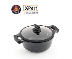 Metaltex XPERT - Casserole Haute en Aluminium Fondu 24 cm avec Couvercle de Verre TrempÃ©