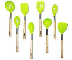 Bo Time Lot de 8 Ustensiles Cuisine en silicone avec Poignées en Bois