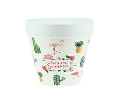 My Note Deco 065707 Cache Pot Rond pré-percé 30cm Flamant en Plastique Recyclable, 30 cm