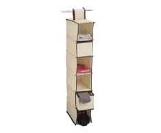 Relaxdays ÃtagÃ¨re suspendue tissu pour armoire penderie HxlxP: 82 x 14,5 x 30 cm organiseur pliable 6 compartiments rangements 2 tiroirs, beige