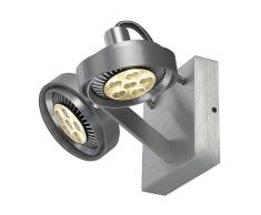 SLV 147716 Kalou II Es111 double Applique murale et plafonnier, Alu brossé, 2 x Gu10. Max. 2 x 50 W, Aluminium, Gris argenté,