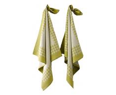De Witte Lietaer 200062 Pied de Poule Lot de 2 Torchons Coton Vert 66 x 66 cm