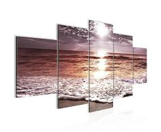 Tableau decoration murale Plage de Sunrise 200 x 100 cm - XXL Impression sur Toile Salon Appartment 5 Parties - prêt à accrocher - 600051c