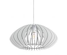 Grande Suspension Boule en Bois et Acier, Blanc