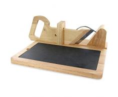 Totally Addict KD3212 Trancheuse Ã charcuterie et fromage manuelle avec Plateau Ardoise amovible La SÃ©lection Brasserie Bois et inox Beige gris et noir H11,8 x 28,6 x 28,8 cm