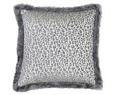 Paoletti Riva Botswana Coussin Garni de Plumes Gris-lÃ©opard imprimÃ© Animal en Tissu Chenille mÃ©tallisÃ© -Faux Franges en Fourrure - 100% Polyester - 45 x 45 cm - Polyester, argentÃ©, 45 x 45 cm