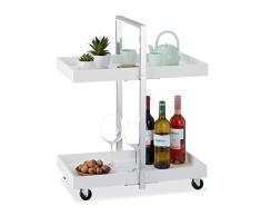Relaxdays 10024953 Chariot de service 2 étages, Table roulante, chrome, roulettes 360°, Desserte, 75 x 60 x 34cm, argent blanc, MDF, acier, 75 x 60 x 34 cm