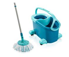 Leifheit Set Clean Twist Disc Mop Ergo Lave sol, seau et balai essoreur, balai serpillère en microfibres avec manche télescopique & chariot à roulettes