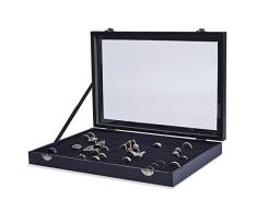 AKORD 100Â Bague BoÃ®te prÃ©sentoir Ã Bijoux en Velours Ã©tui Support Support de Plateau de Rangement Organiseur, Bois, Noir, 35.5Â x 24.5Â x 4.5Â cm