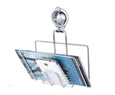 Tatkraft Sakura â Porte-Journaux Porte Magazines Ã Ventouse Mural avec Support pour Portable â Fixation sans PerÃ§age ni Vis â Acier ChromÃ© Inoxydable â 18.4x10.1x24.4 cm