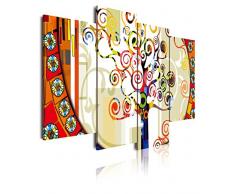 Dekoarte 249 - Tableau moderne sur toile monté sur cadre en bois 4 pièces, style abstrait arbre de la vie Gustave Klimt en couleurs, 120x90cm