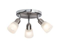 Brilliant G55234/77 Plafonnier LED à 3 lumières BETHANY, 3W E14, metal/verre, coloris acier/chrome, W