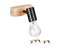 Relaxdays Lampe murale en bois, luminaire rustique 1 projecteur, plafond, E 27, métal, design vintage, noir