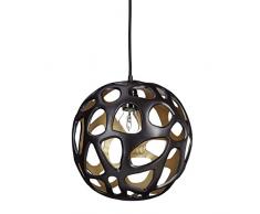 Relaxdays Suspension luminaire de plafond abat-jour boule noir intérieur doré diamètre 30 cm design, noir