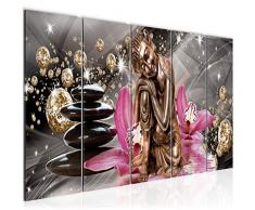 Tableau decoration murale Bouddha orchidÃ©e 150 x 60 cm - XXL Impression sur Toile Salon Appartment 5 Parties - prÃªt Ã accrocher - 505356a