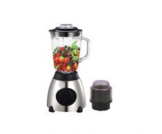 HERZBERG HG 5009GL - Blender et moulins à café - 700W - 4 vitesses - Fonction pulse - Blender avec un bol en verre - Argent