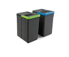 EMUCA 8937323 Poubelles, Compartiments de Recyclage pour Base Ã Couper, Kit de 2 bacs Hauteur 266mm et capacitÃ© 7 litres, Gris, H 266 mm (2x7L)