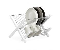 Relaxdays 10023256 Ãgouttoir à Vaisselle 2 étages, Pliable, INOX, Bambou, Assiette, Tasse, HxlxP: 25,5 x 39 x 30 cm, Blanc, WeiÃ