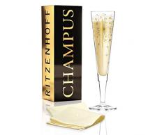 Petra Mohr RITZENHOFF Champus Verre à champagne en cristal avec parties dorées et platinées et serviettes en tissu 200 ml