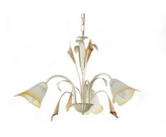 ONLI - Lustre 3 bras en métal ivoire avec nuances dorées. Verres blancs nuancés ambre