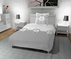 Soleil docre Esprit de Famille Parure housse de couette, Coton, Gris, 140 x 200 cm
