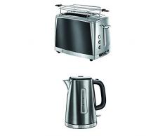 Russell Hobbs 23221-56 Luna Grille-pain de 2 fentes Gris chromé 1550 W + Russell Hobbs 23211-70 Luna Bouilloire Gris chromé 1,7 L 2400 W