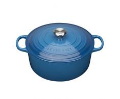 Le Creuset, Cocotte Signature en Fonte Ãmaillée avec Couvercle, à 26 cm, Ronde, Compatible avec Toutes Sources de Chaleur (Induction Incluse), Capacité : 5.3 L, 5.135 kg, Bleu Marseille