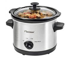 Bestron Mijoteuse Ã©lectrique, Avec corps en cÃ©ramique et couvercle en verre, 1,5 l, 120 W, Acier inoxydable