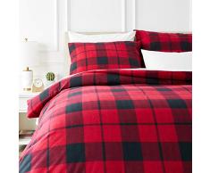 AmazonBasics Parure de lit avec housse de couette en flanelle 240 x 220 cm/65 x 65 cm x 2, Plaid rouge