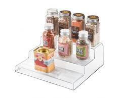 iDesign rangement cuisine, petite étagère de rangement à 3 niveaux en plastique, étagère à épices pratique pour épices et ingrédients, transparent