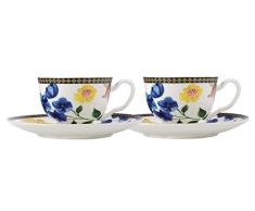 Maxwell Williams HV0052 Tea & Cs Demi Espresso Tasses et soucoupes Motif Contessa, Porcelaine, blanc, 4 Piece Cup and Saucer Set