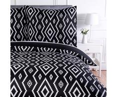 AmazonBasics Parure de lit avec housse de couette en microfibre, 140 x 200 cm, Noir (Black Aztec)