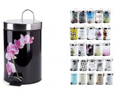 MSV 100489 Lanyu Poubelle Ã PÃ©dale 3 L Plastique Noir/Rose/Argent 30 x 20 x 15 cm