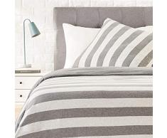 AmazonBasics Parure de lit en jersey, larges rayures - 140 x 200 cm / 65 x 65 cm, Gris