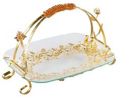 Bo Time Plateau / PrÃ©sentoir Ã GÃ¢teaux de Style Oriental en MÃ©tal DorÃ© avec PoignÃ©e et Assiette en Verre