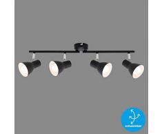 Briloner Leuchten 2860-045 Plafonnier, Applique, Spots Orientables et Pivotants, 4X E14, Max. 25 Watt, RÃ©tro, 605x80x150mm (LxLxH), Noir, RÃ©flecteur Ã LintÃ©rieur Blanc