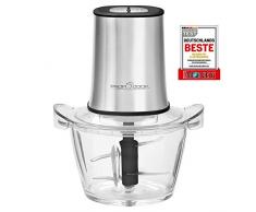PROFI COOK PC-MZ 1150 - Hachoir électrique - 2 en 1 - avec hachoir multifonction et broyeur à glace - bol en verre (1 l) + 2 lames en acier inoxydable - 400 Watts - Couleur Argent