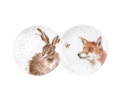 Wrendale by Royal Worcester CoupÃ© Assiettes Renard et liÃ¨vre, Multicolore, Lot de 2