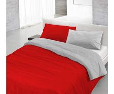 Italian Bed Linen CP-NC-Rosso/Grigio chiaro-2P Natural Color housse de couette double-face couleur unie avec taies doreiller, Rouge/Gris Clair